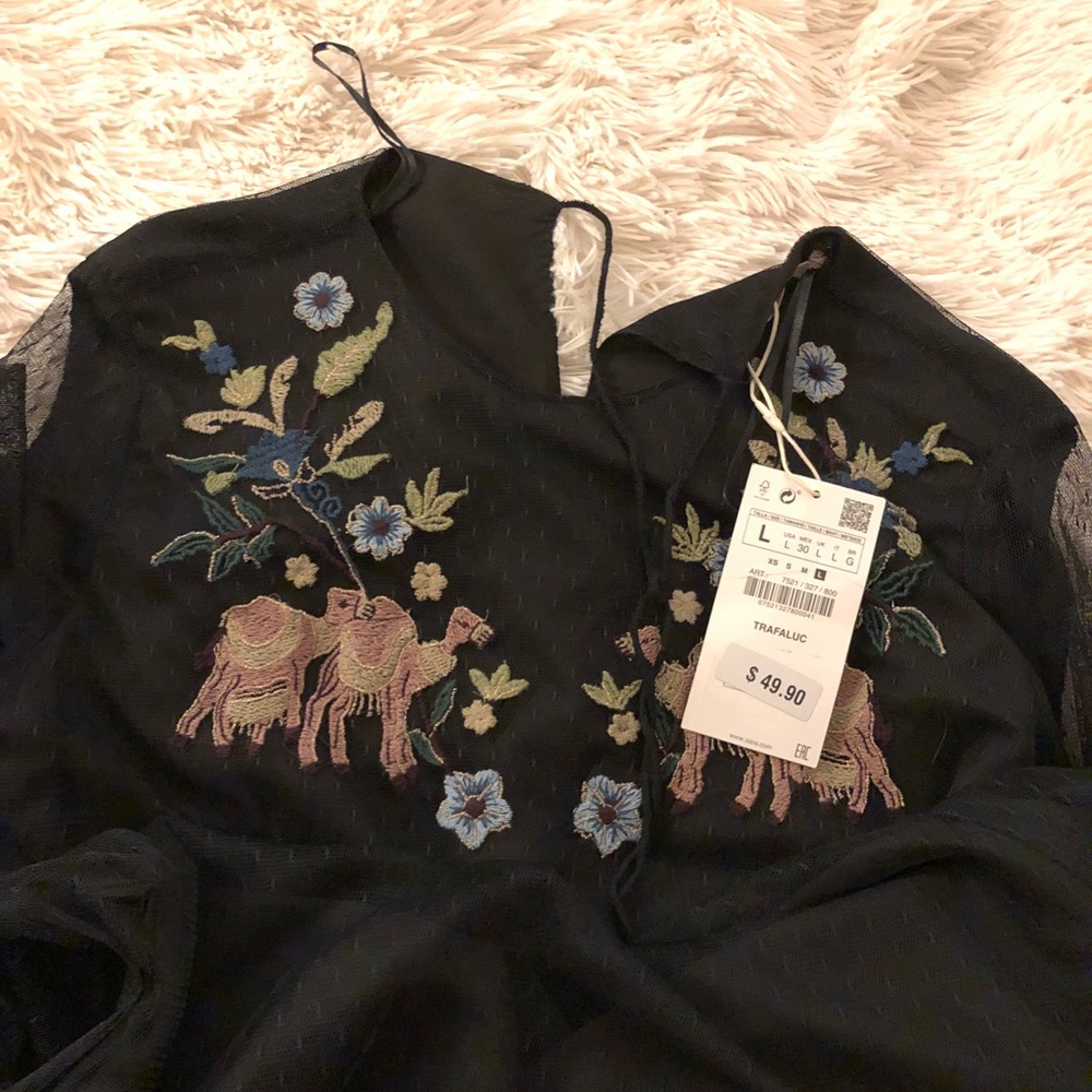 ZARA Plumetis Embroidered Dress - Picture 6 of 8